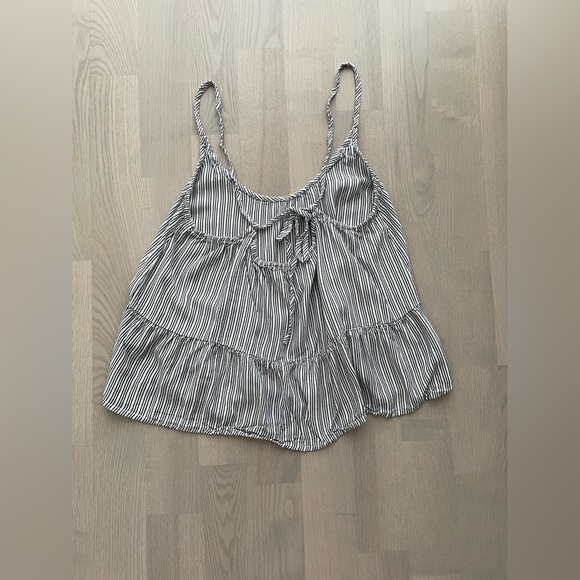 Hollister Striped Chambray Nautical Airy Crop Top with Tie and Low Back - Picture 4 of 5